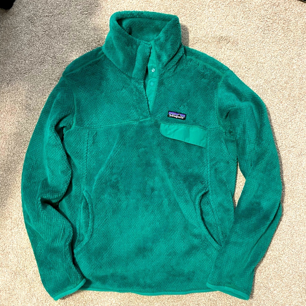 Patagonia fleece, green, medium, quarter button, pocket
